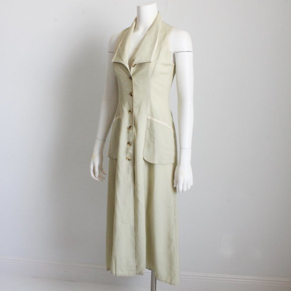 Ivoire de Laurence Paris Dress Celery Midi Sleeveless Linen France - Picture 5 of 9